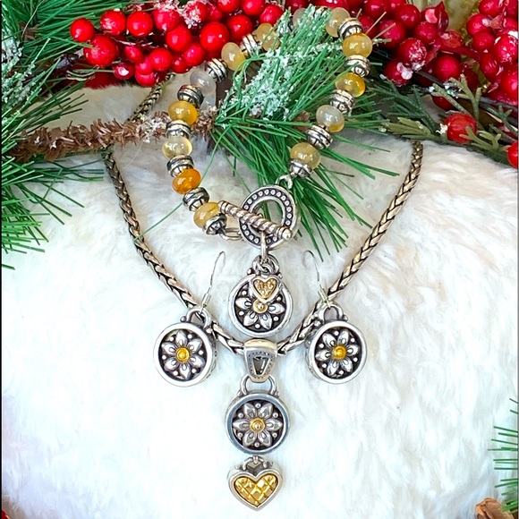 Brighton Jewelry - Brighton CARNELIAN FLOWER Necklace Genuine Carnelian Bracelet Earrings Vintage